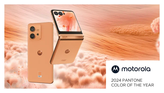 Motorola Is the First Smartphone Brand to Introduce PANTONE™ Colour of the Year 2024 - Peach Fuzz, in a Special Edition of edge 40 neo & razr 40 ultra<br>