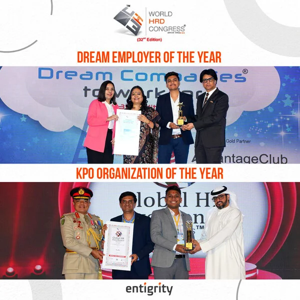 Entigrity Wins KPO Organization and Dream Employer of the Year Awards 2024 at the World HRD Congress