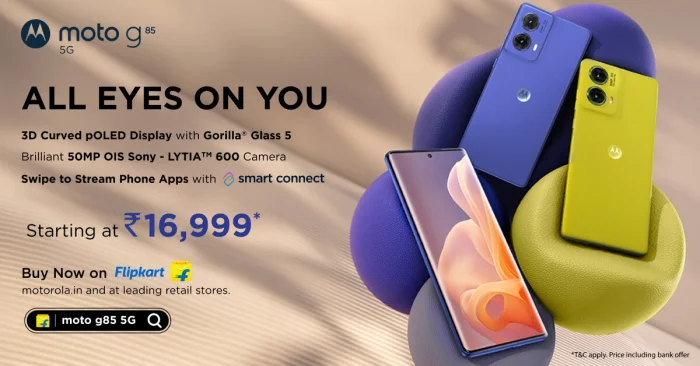 moto g85 5G Goes on Sale Today – 16th July on Flipkart. Boasting an Exceptional 3D Curved pOLED 120Hz Display, a Brilliant 50MP OIS Sony LYTIA™ 600 Camera, and an Ultra-Premium Vegan Leather Design – the Device Will Be Available at an Effective Starting Price of Just Rs. 16,999*<br>