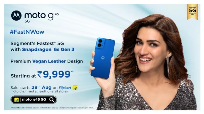Motorola launches moto g45 5G – The segment’s fastest* 5G smartphone powered by Snapdragon® 6s Gen 3 processor, 13 5G bands and premium vegan leather finish starting at just ₹9,999#<br>