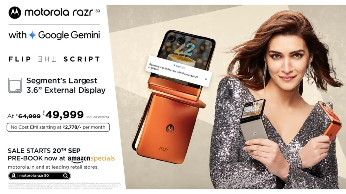 Motorola Launches razr 50: Revolutionizing India's Foldable Smartphone Market with Segment’s Largest 3.6” External Display, Google’s Gemini AI, Redesigned Teardrop Hinge and a 50MP OIS Camera – Starting at Special Festive Pricing of Just Rs. 49,999*! Prebook Starts 10th September<br>