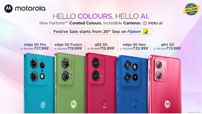 Motorola Unveils Unbelievable Prices for Flipkart’s Big Billion Days Sale 2024: Introduces New Colour Variants and Lowest Ever Festive Prices for Its Bestselling Smartphones Including the motorola edge50 Pro, motorola edge50 Fusion, edge50 Neo, moto g85, g64 and g45 with Sale Starting from 26th September 00:00 Hrs on Flipkart<br>