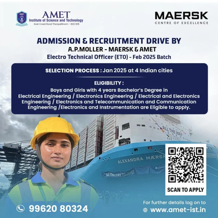 Shape Your Future as an Electro Technical Officer (ETO) with A.P. Moller–Maersk and AMET University<br>
