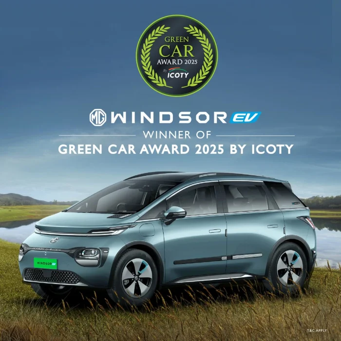 MG Windsor, India's Latest Buzz in EVs, Crowned Green Car of the Year at ICOTY 2025<br>