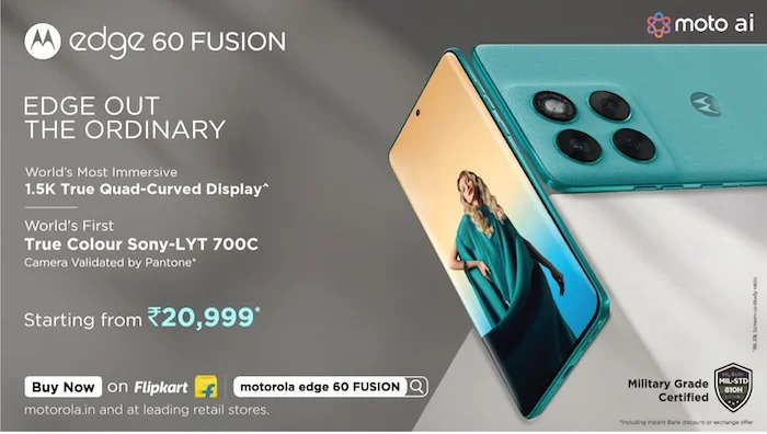 motorola edge 60 FUSION Goes on Sale Today with the World’s Most Immersive 1.5K True Quad-Curved Display, World’s 1st True Colour^ Sony-LYTIA 700C Camera, Segment’s Leading AI Experience with moto ai and Other Features Starting at Just Rs. 20,999*<br>