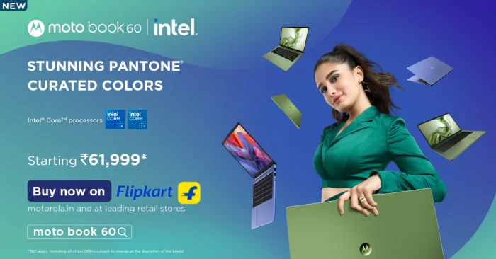 moto book 60 Goes on Sale April 23rd Onwards at Just Rs. 61,999* with Its Stunning Pantone Curated Colours, Premium & Sleek Metal Design, and 14” 2.8K OLED Display<br>