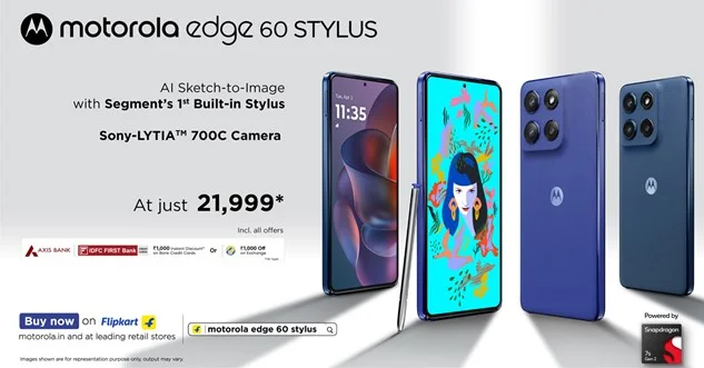 motorola edge 60 STYLUS Goes on Sale April 23rd Onwards with Segment’s First Built-in STYLUS, Segment-Leading Sony LYTIA 700C Camera and Glance AI Exclusively at Just Rs. 21,999*<br>