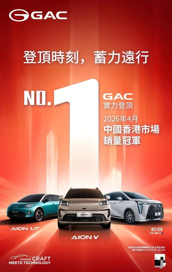 GAC Tops Hong Kong EV Sales in April, Advancing Its High-Quality Global Expansion Strategy